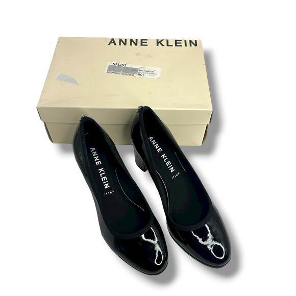 Anne Klein Castana Round Toe Block Heel Pumps Size 8 Black Patent Leather Heels - Picture 4 of 10